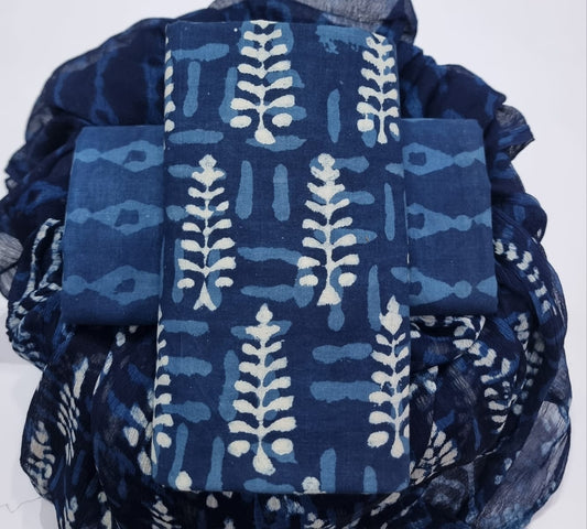 Pure cotton hand-block print suit with Chiffon dupatta