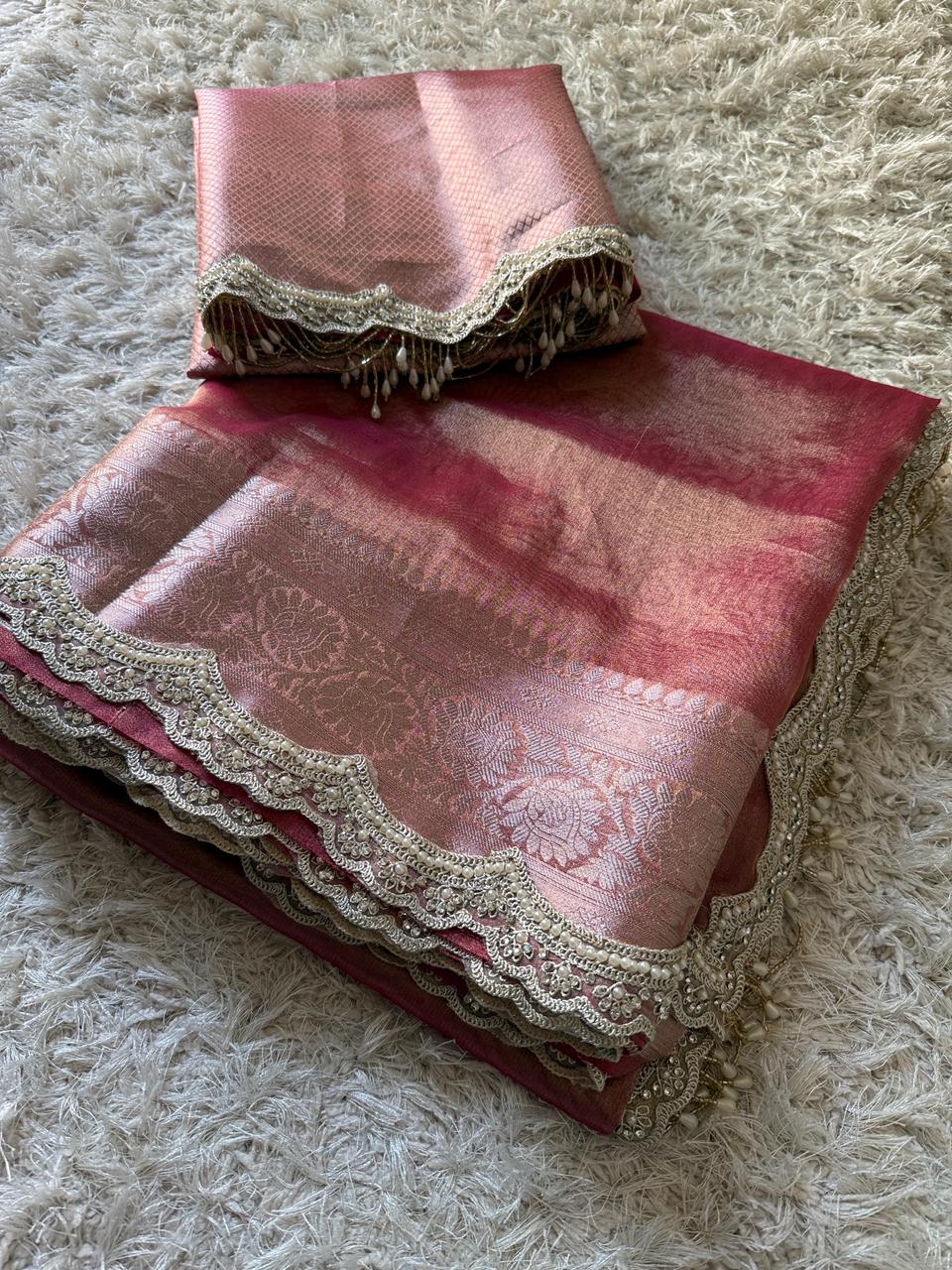 Banarasi Tissue Silk Saree With lace work border