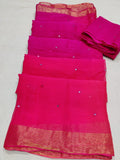 Pure Diamond Chiffon Beautiful Zari Border Work Saree With Blouse
