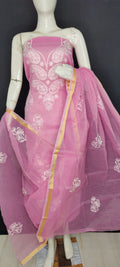 Pure Kota-Doria Unstitched Suit with Embroidery Work