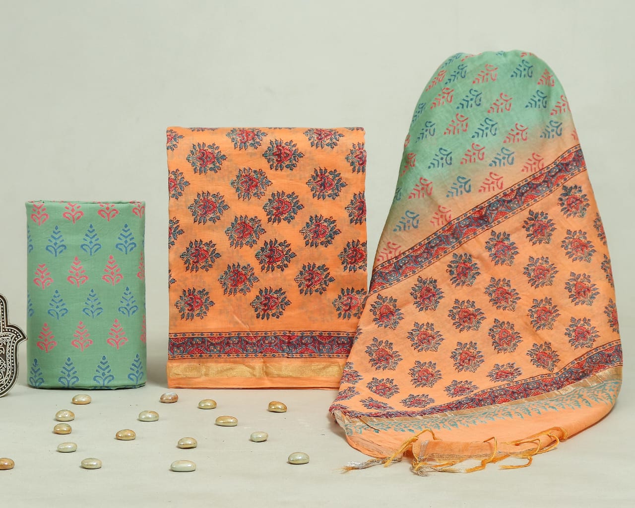 Hand Block Print Chanderi Silk Unstitched Suit