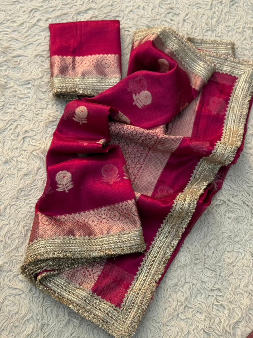 Banarasi Tissue Silk Saree With lace work border