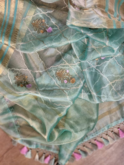 Pure Metallic Tissue Banarasi katan border Embroidery work saree