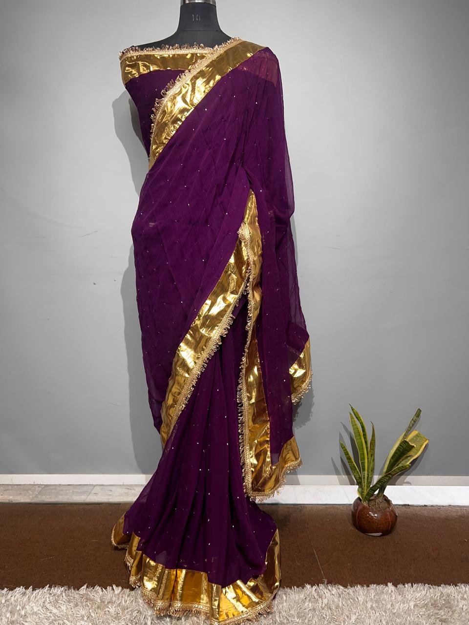 Pure jaipuri chiffon saree with beautiful mukaish work Lappa Border