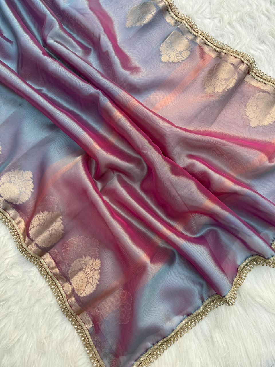 Banarasi Tissue Silk Saree With lace work border