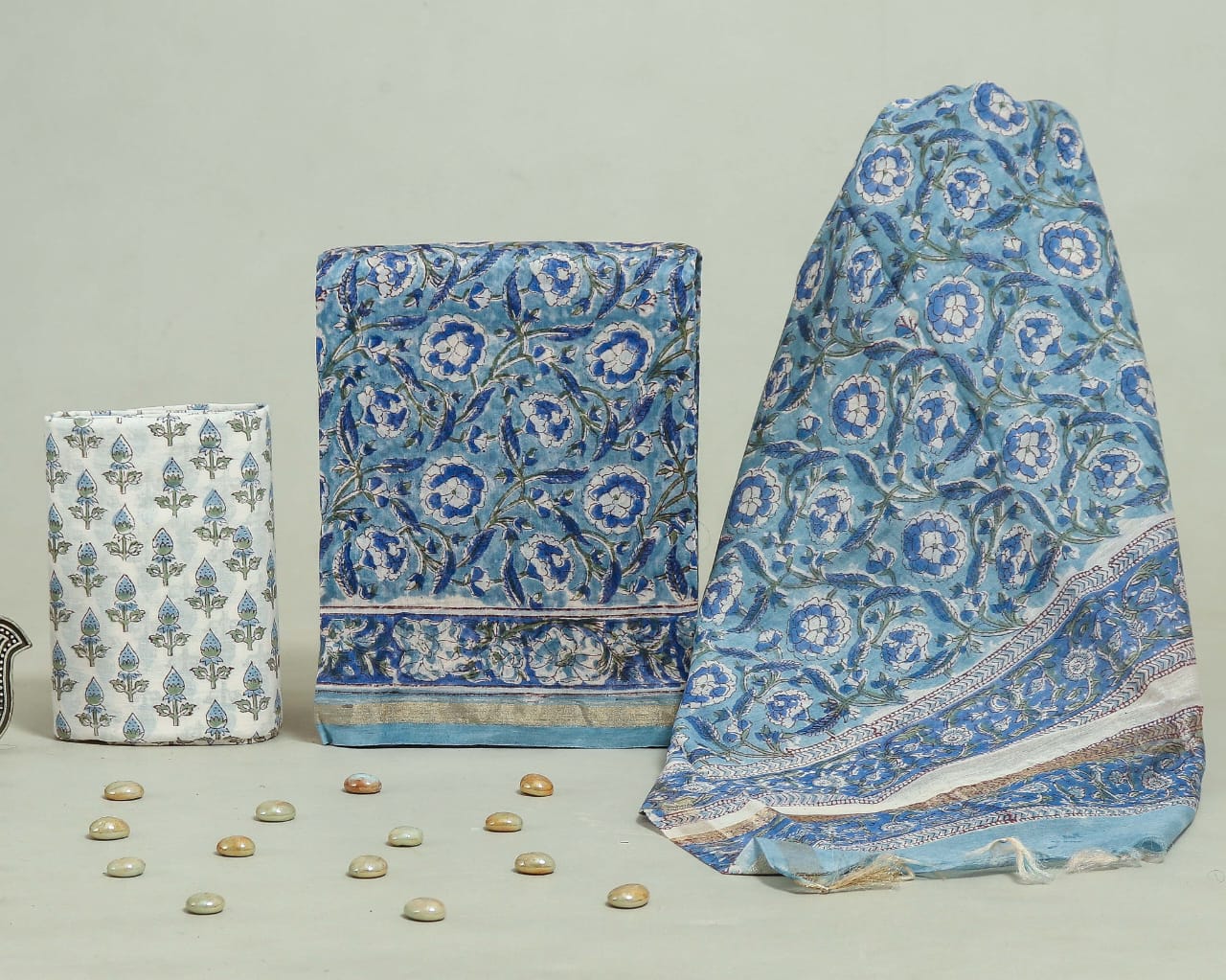 Hand Block Print Chanderi Silk Unstitched Suit