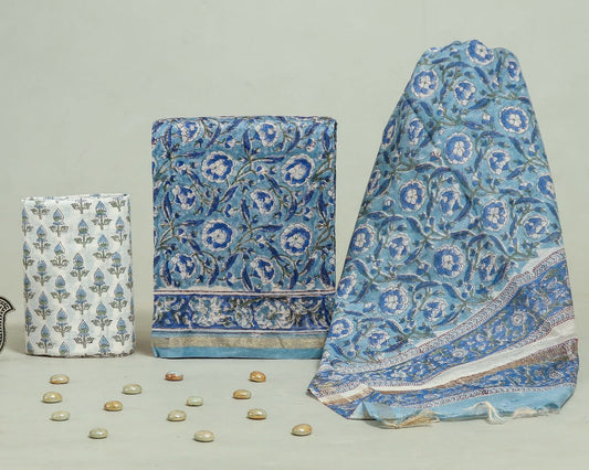 Hand Block Print Chanderi Silk Unstitched Suit