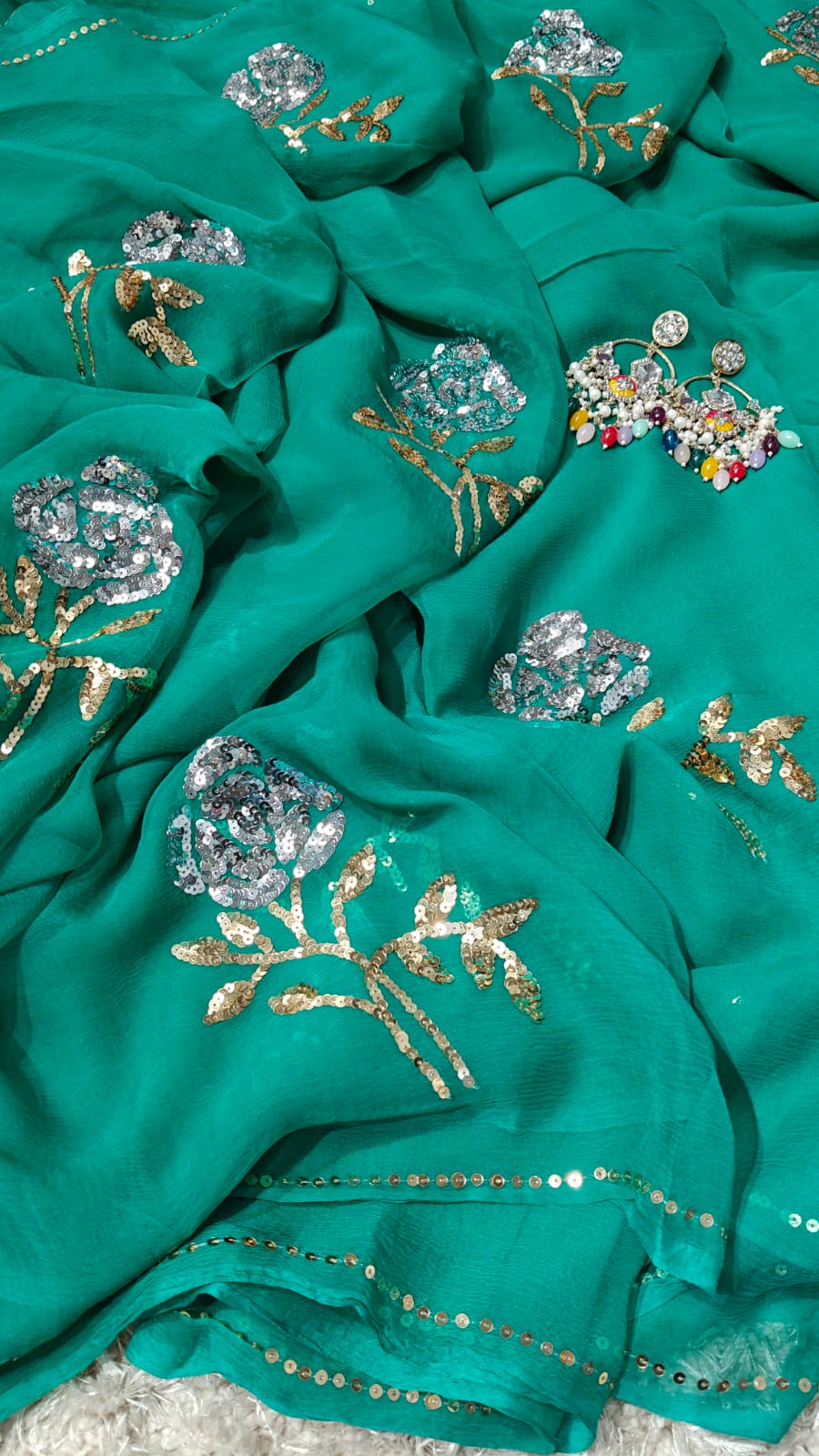 Pure Diamond Chiffon Saree With  Blouse