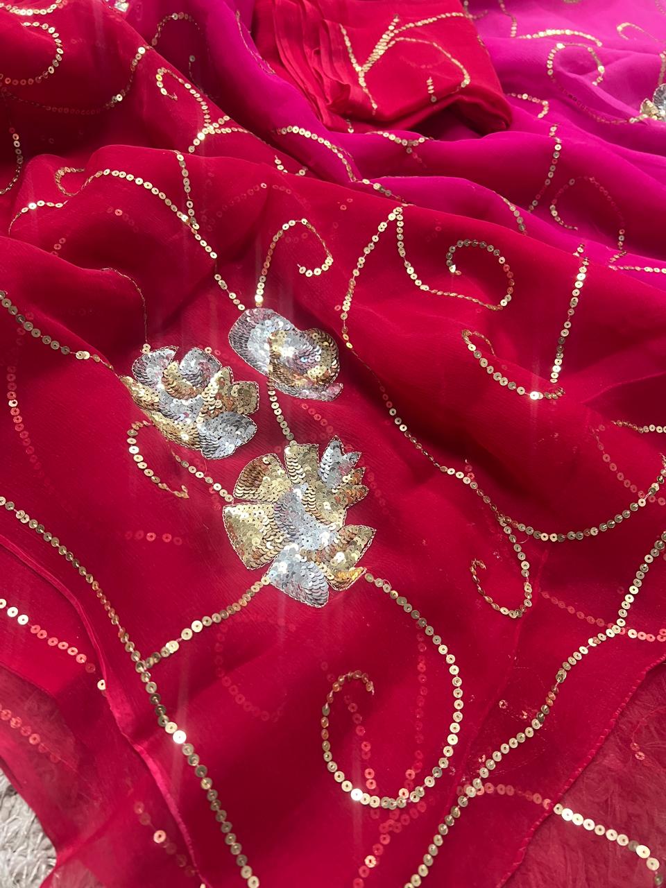 Pure Jaipuri Chiffon Jaal Work Saree With Blouse
