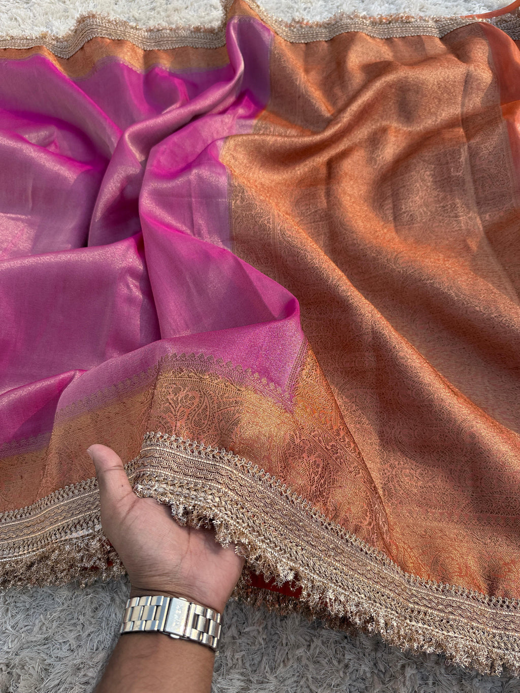Banarasi Tissue Silk Saree With lace work border