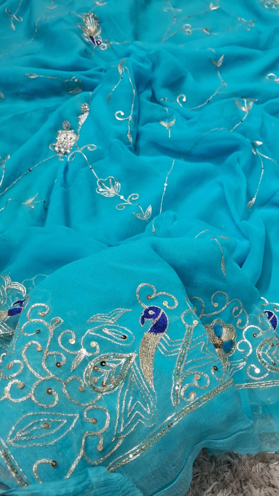 Pure Jaipuri Chiffon Jaal Work Saree With Beautiful Rajputi look and Running Blouse