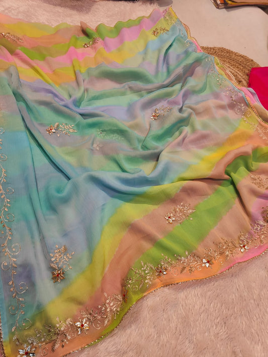 Soft Georgette Gota Patti Work  Saree With Blouse