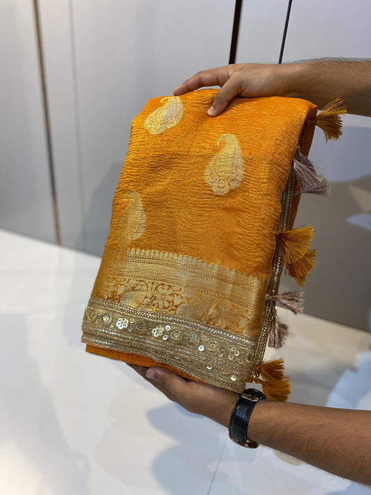 Banarasi Tissue Silk  Heavy Lace Saree With Blouse