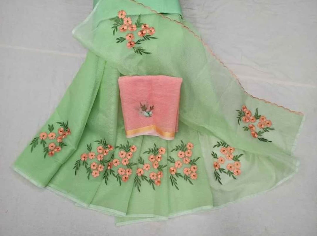 Kota cotton embroidery work Saree