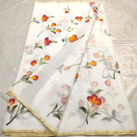 Beautiful kota cotton hand brush print work saree