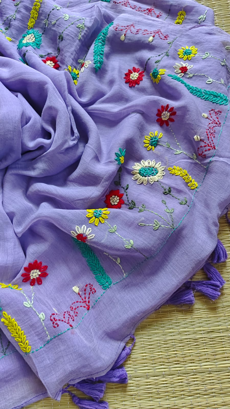 Beautiful Hand Stitch Pure Mul Cotton Saree Without blouse