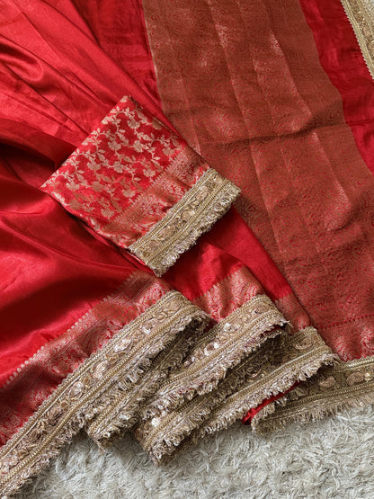 Banarasi Tissue Soft Silk  Saree With  Jaal Pattern Blouse