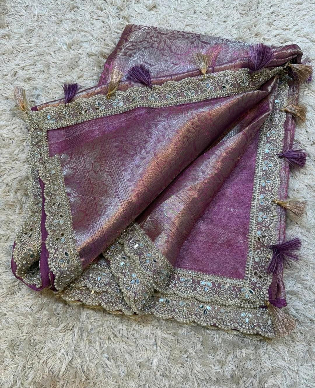 Banarasi Kanjivaram  katan Tissue Silk Saree With Beautiful lace border