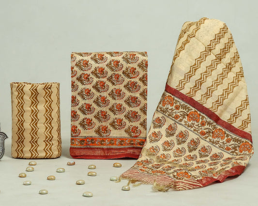 Hand Block Print Chanderi Silk Unstitched Suit