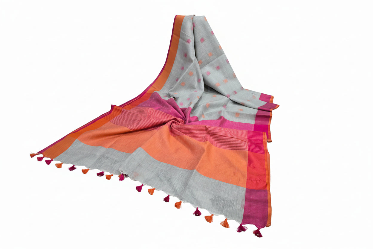 Pure Linen By Linen  Saree With  Blouse