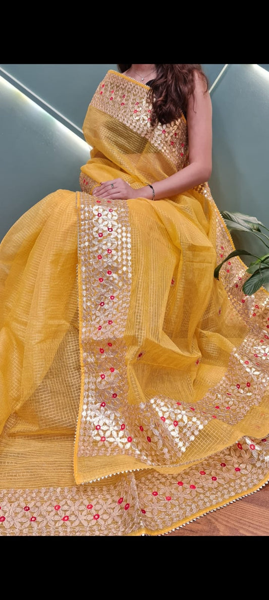 Pure Kota Cotton Gota Patti Work  Saree