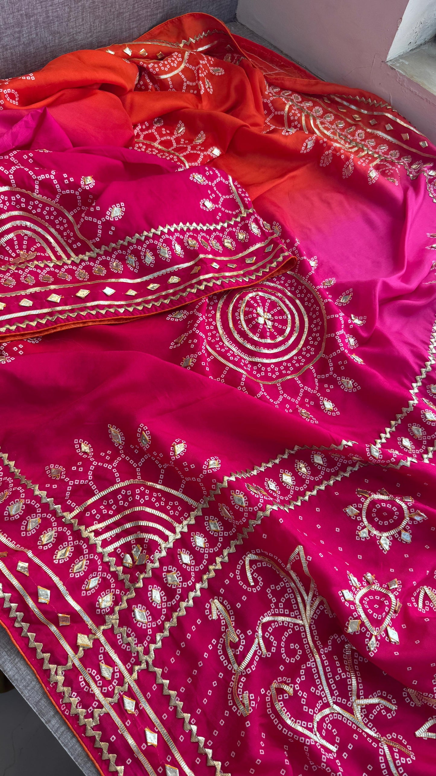 Pure Munga Silk Gotta Patti Work Saree With Blouse