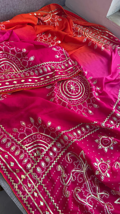Pure Munga Silk Gotta Patti Work Saree With Blouse