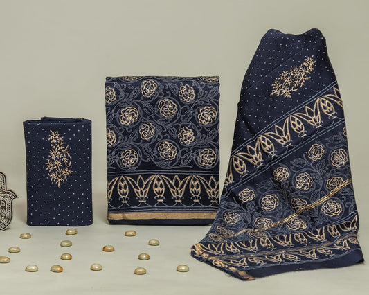 Hand Block Print Chanderi Silk Unstitched Suit