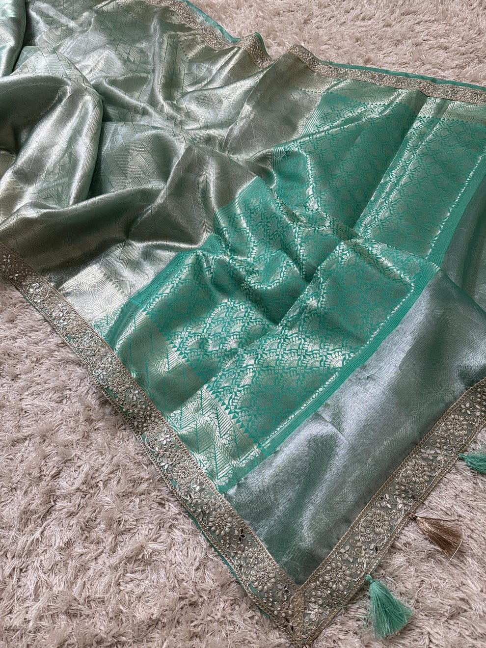 Banarasi Kanjivaram  katan Tissue Silk Saree With Beautiful lace border