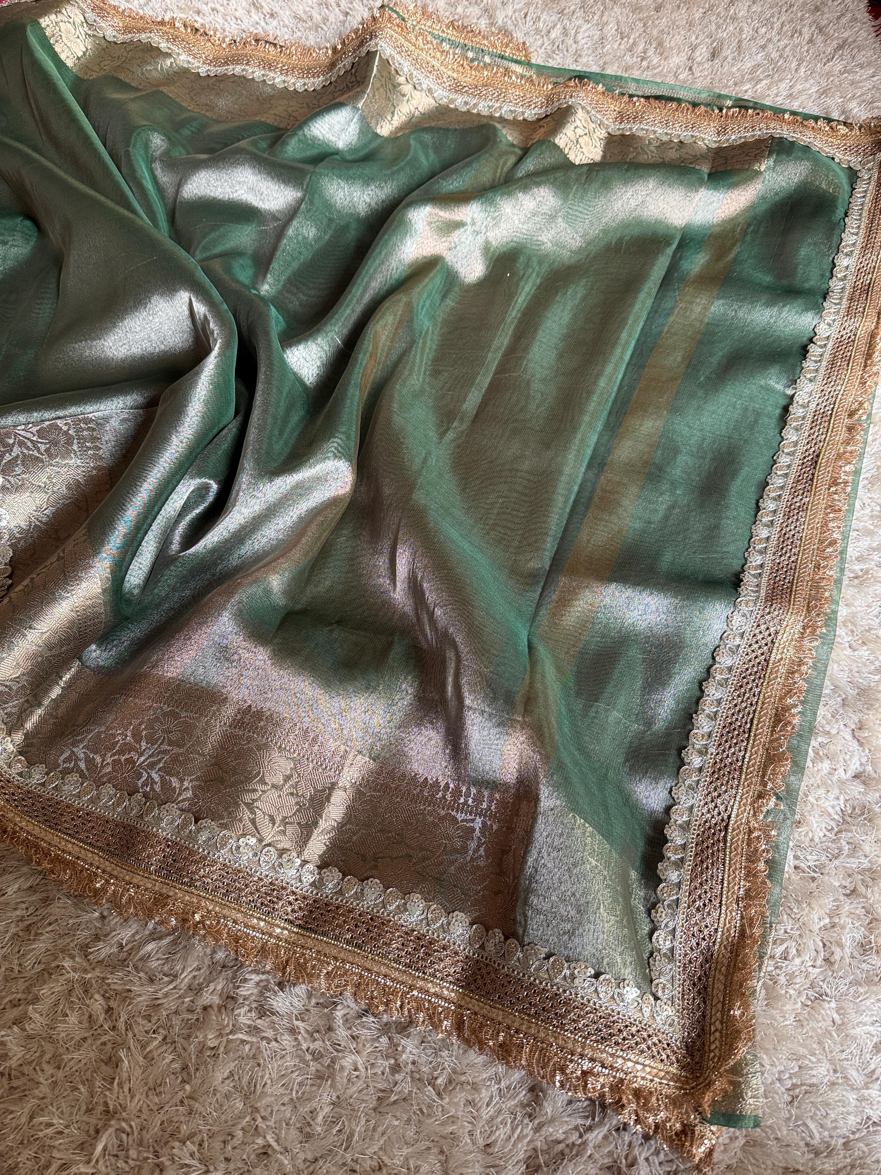 Banarasi Tissue Silk  Heavy Lace Saree With Blouse