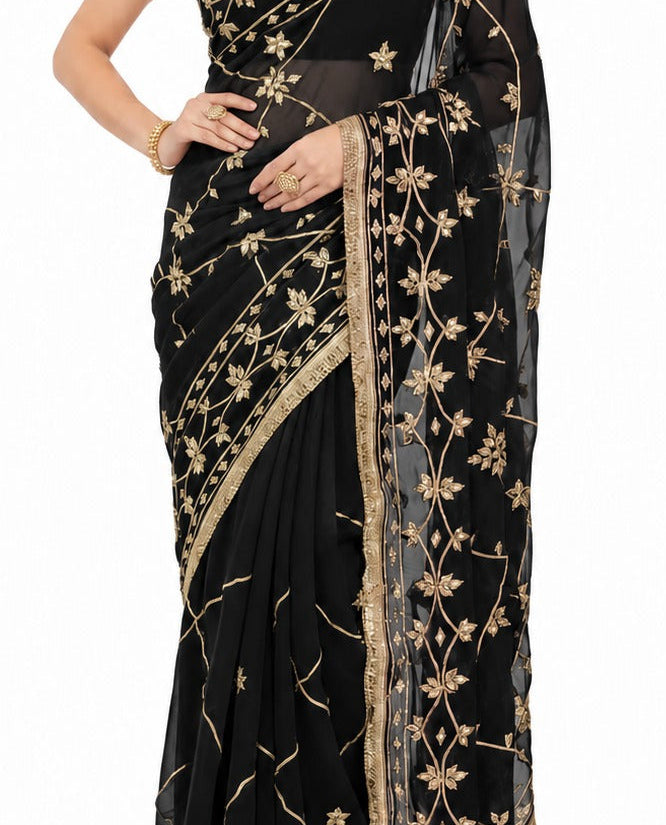 Pure Diamond Chiffon Gota Patti  Work Saree With Blouse