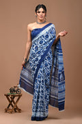 Pure Mulmul Cotton hand block Print Saree with Blouse