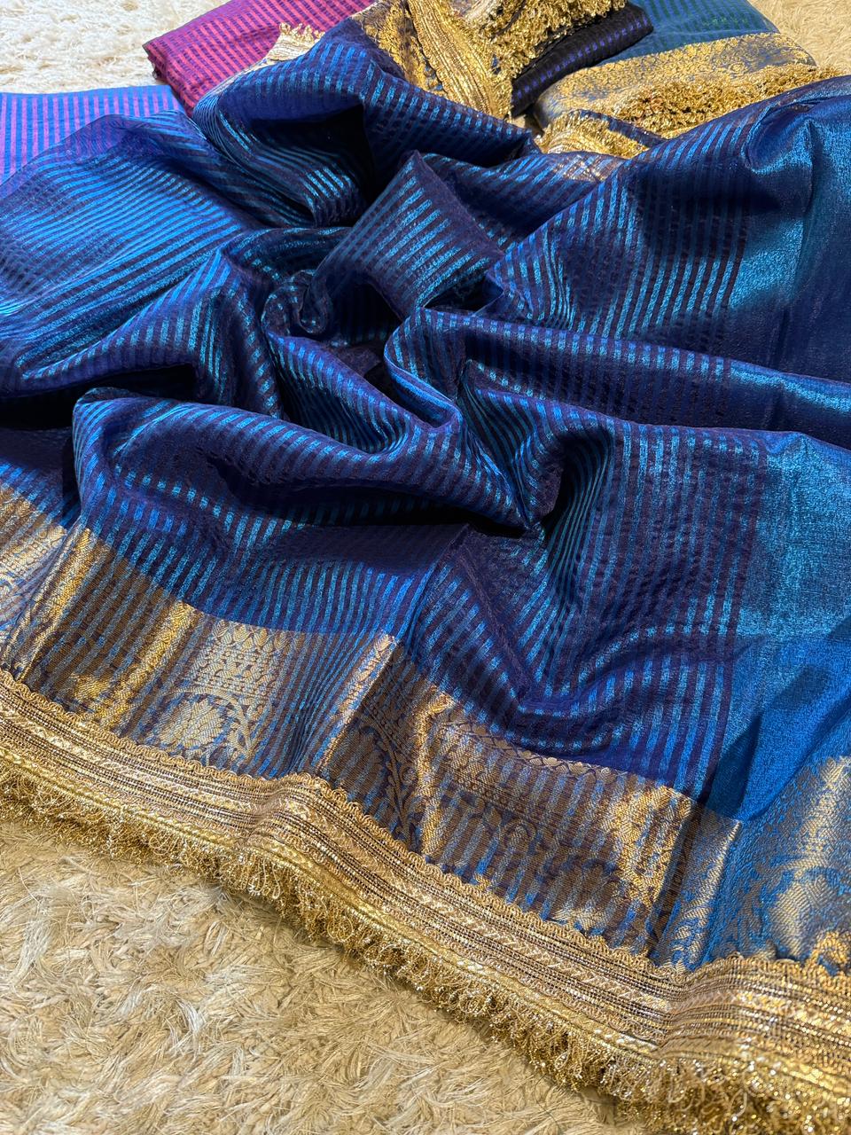 Banarasi Premium Tissue Silk Saree with Gotapatti + Uljhi lace work Border