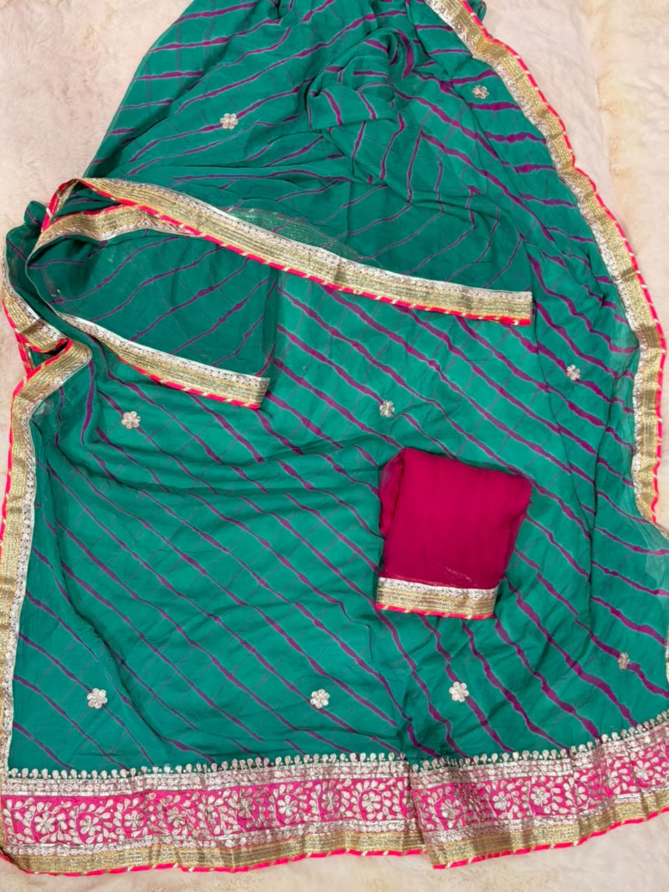 Georgette Gota Patti Work  Saree With Blouse