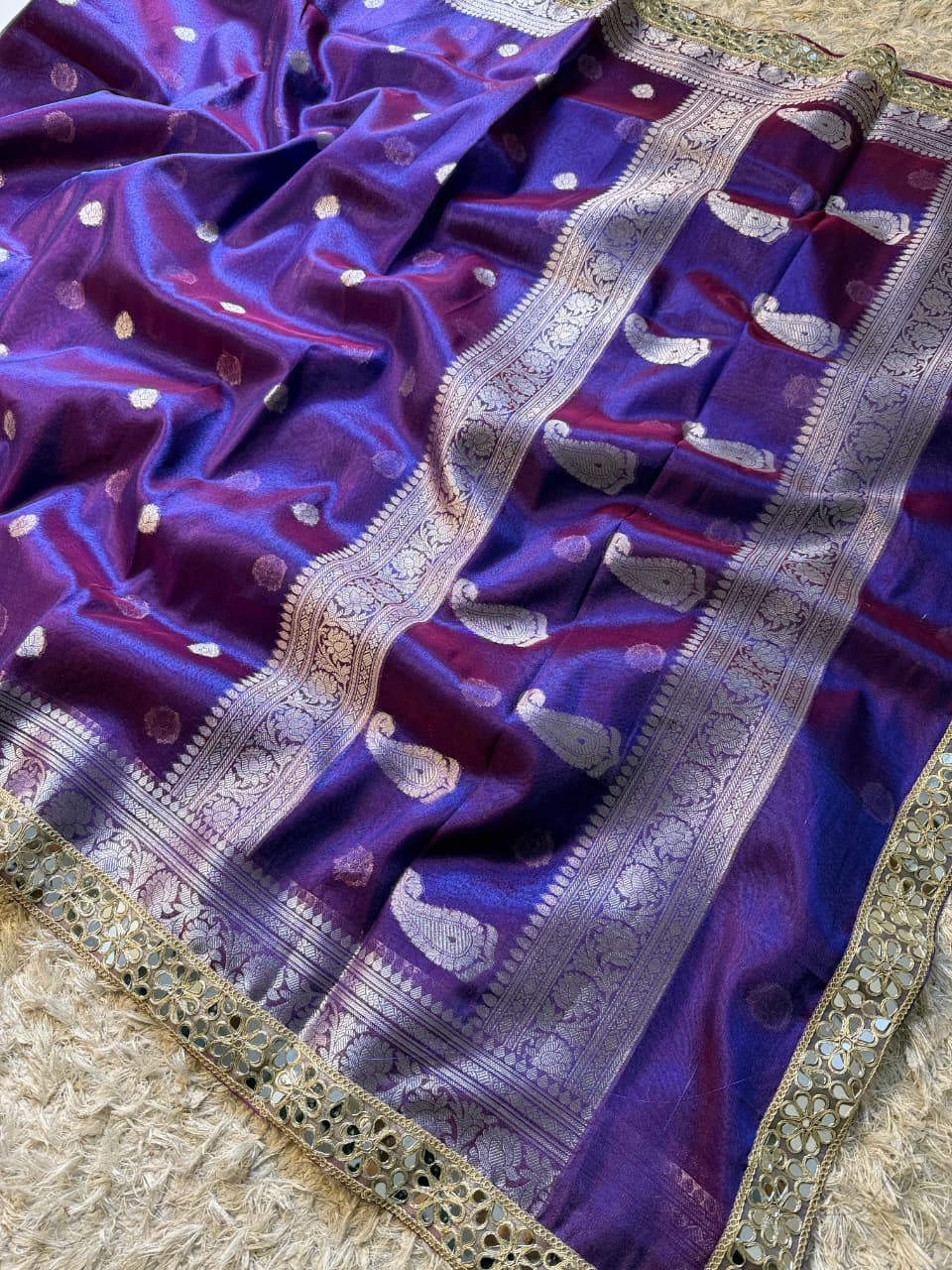 Banarasi Glass tissue silk saree with  lace work