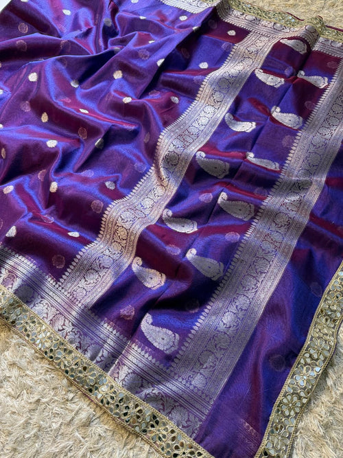 Banarasi Glass tissue silk saree with  lace work
