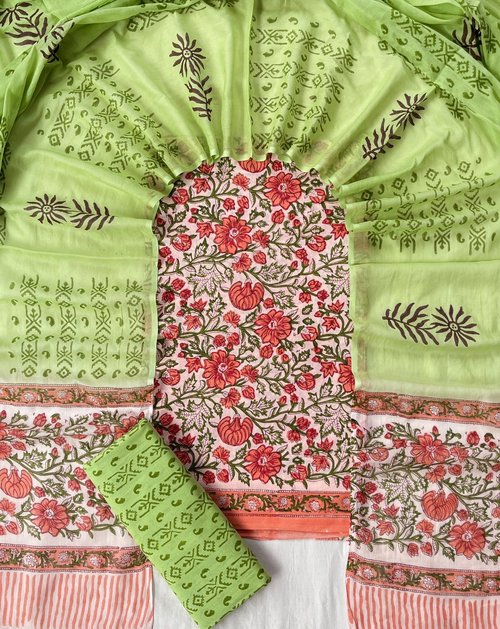 Exclusive new hand block printed cotton suits with cotton duptta