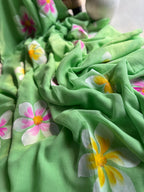 Beautiful Mulmul   Cotton Flowers design Hand Painted Saree