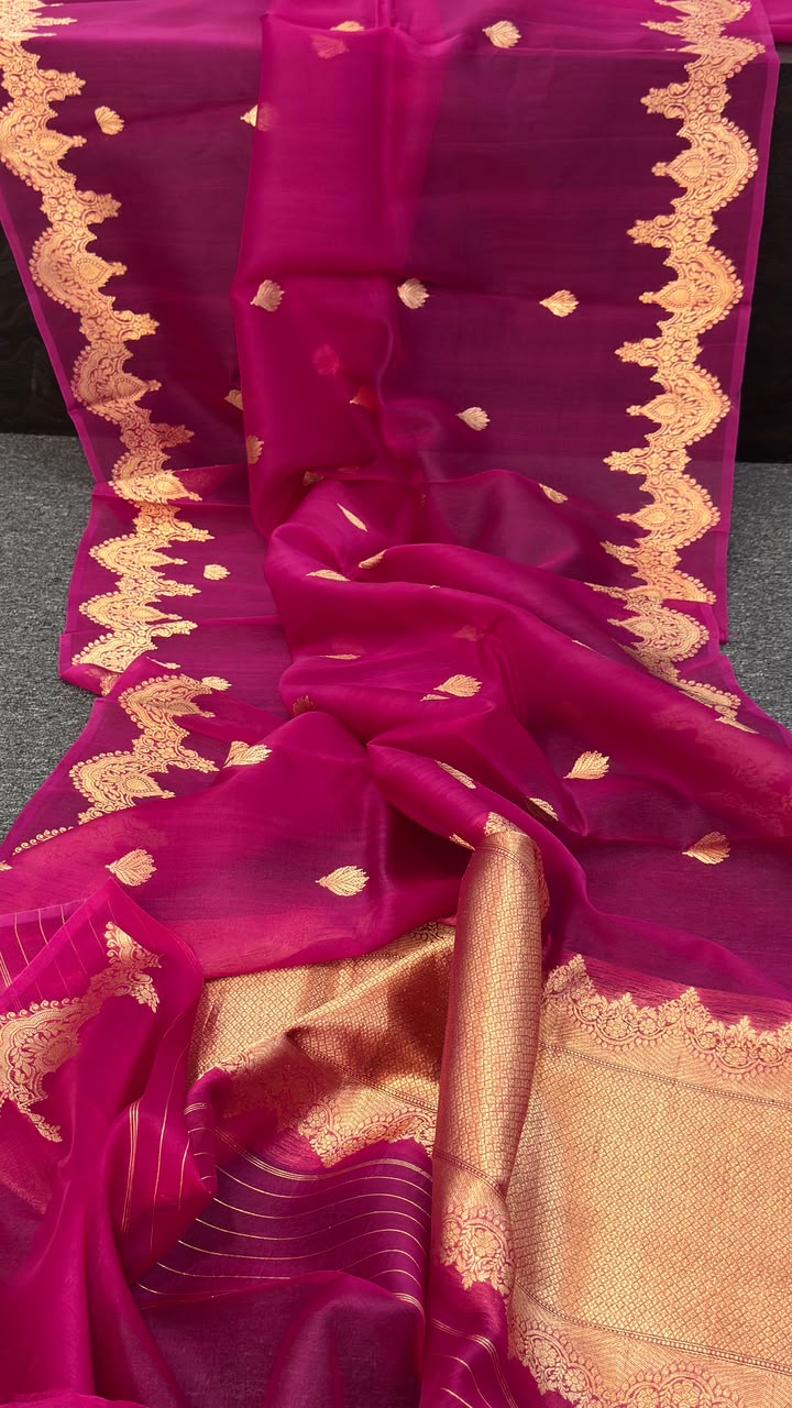 Pure Handloom banarasi  kora Silk Saree With Blouse