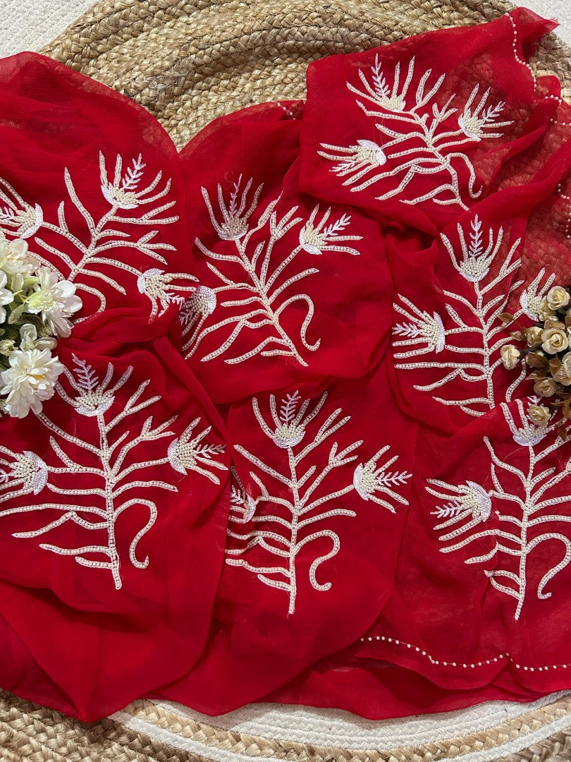 Pure Dimond Chiffon Hand Work Saree With Running Blouse