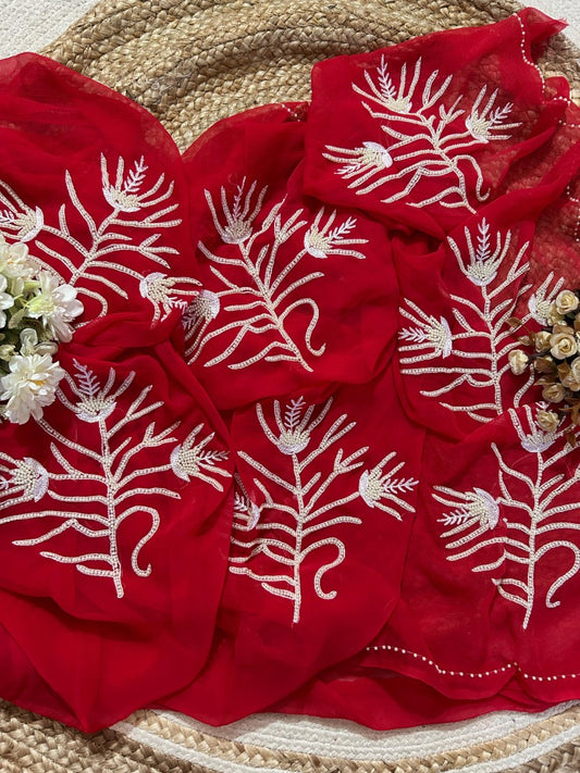 Pure Dimond Chiffon Hand Work Saree With Running Blouse