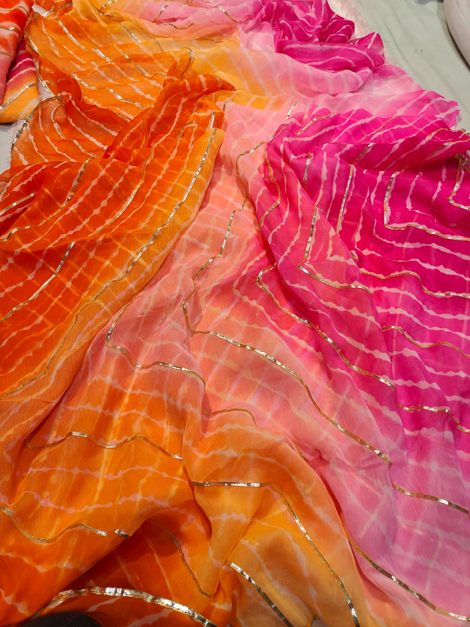 Semi Chiffon Georgette Leheriya Pattern Saree