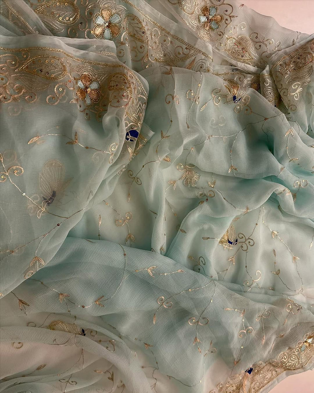 Pure Jaipuri Chiffon Jaal Work Saree With Beautiful Rajputi look and Running Blouse