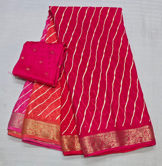 Pure Chinon Leheriya Printed Saree with Sequins work