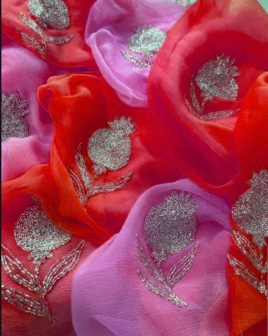 Pure Jaipuri Chiffon 13 big motif work Saree with  blouse