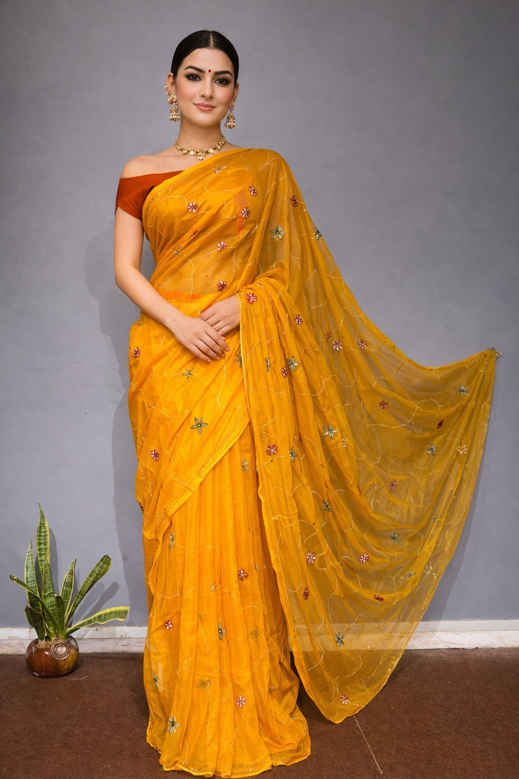 Pure Jaipuri Chiffon Saree