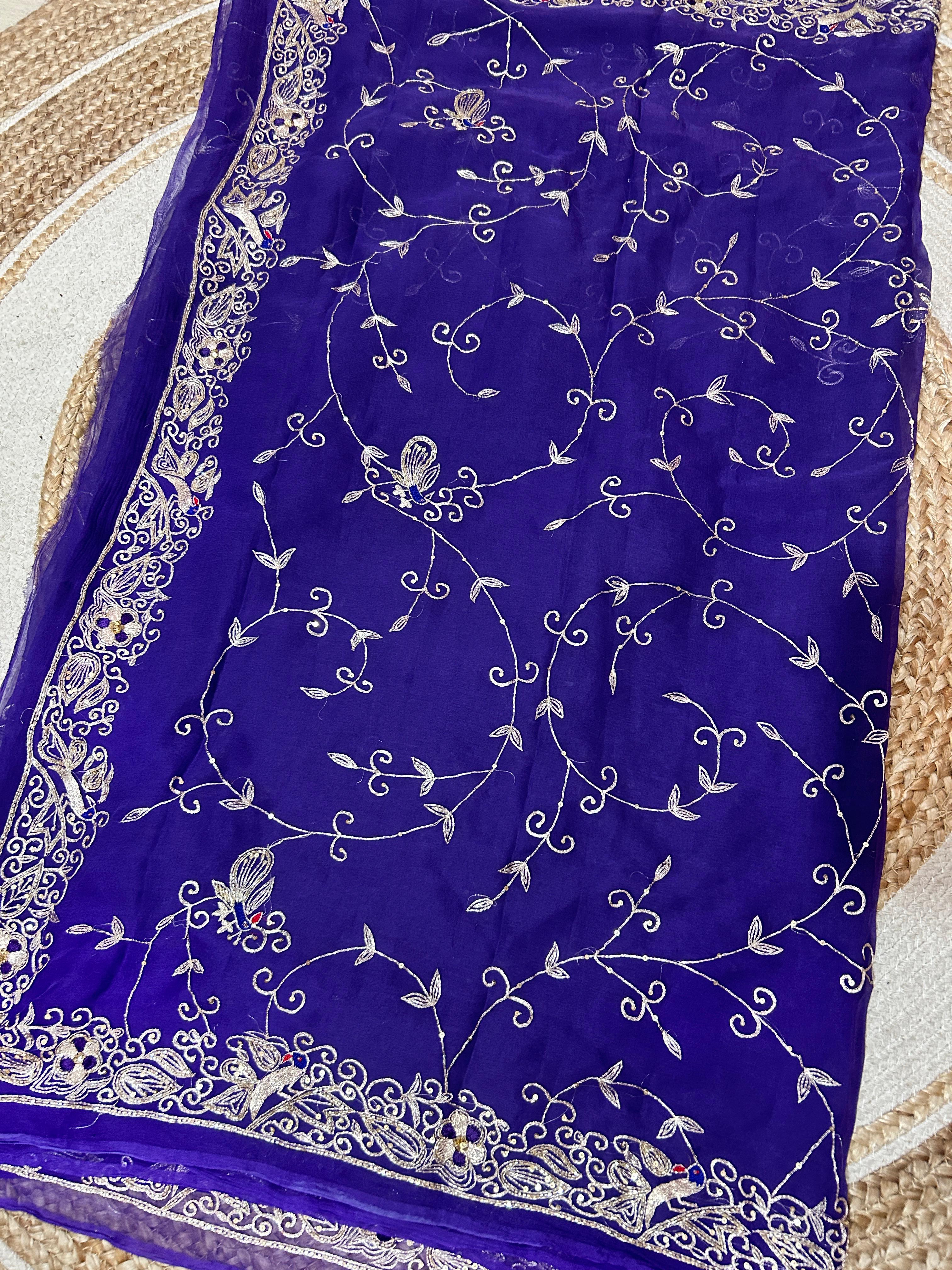 Pure Jaipuri Chiffon Jaal Work Saree With Beautiful Rajputi look and Blouse