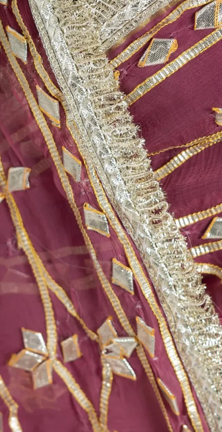 Pure Diamond Chiffon Gota Patti  Work Saree With Blouse
