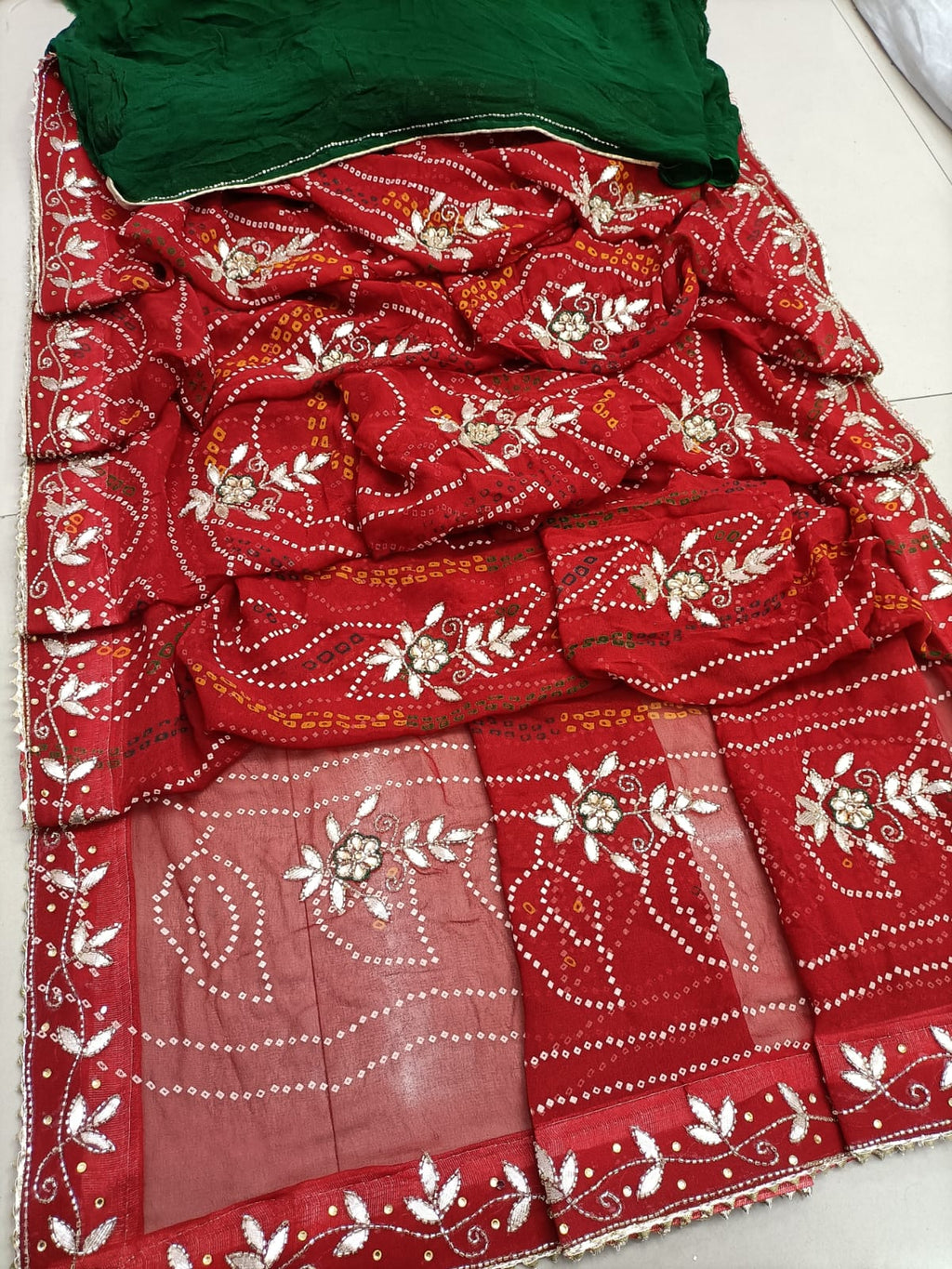 Pure georgette Bandhej gota patti saree