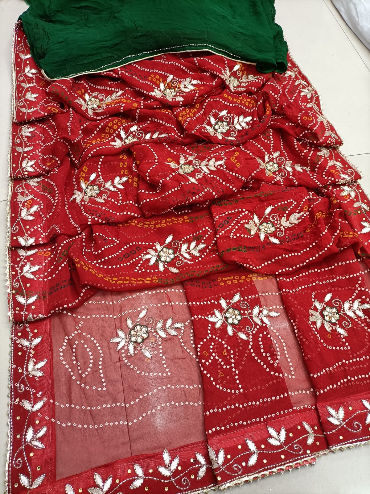 Pure georgette Bandhej gota patti saree